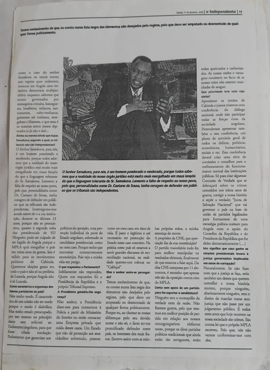 Página 17 de O Independente com a continuação da entrevista ao Reverendo Loa